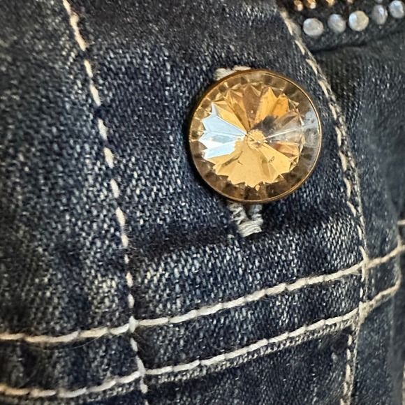 Quacker Factory Womens XL Denim Jacket Rhinestone Studded Button Front Blue Dark - Picture 6 of 8